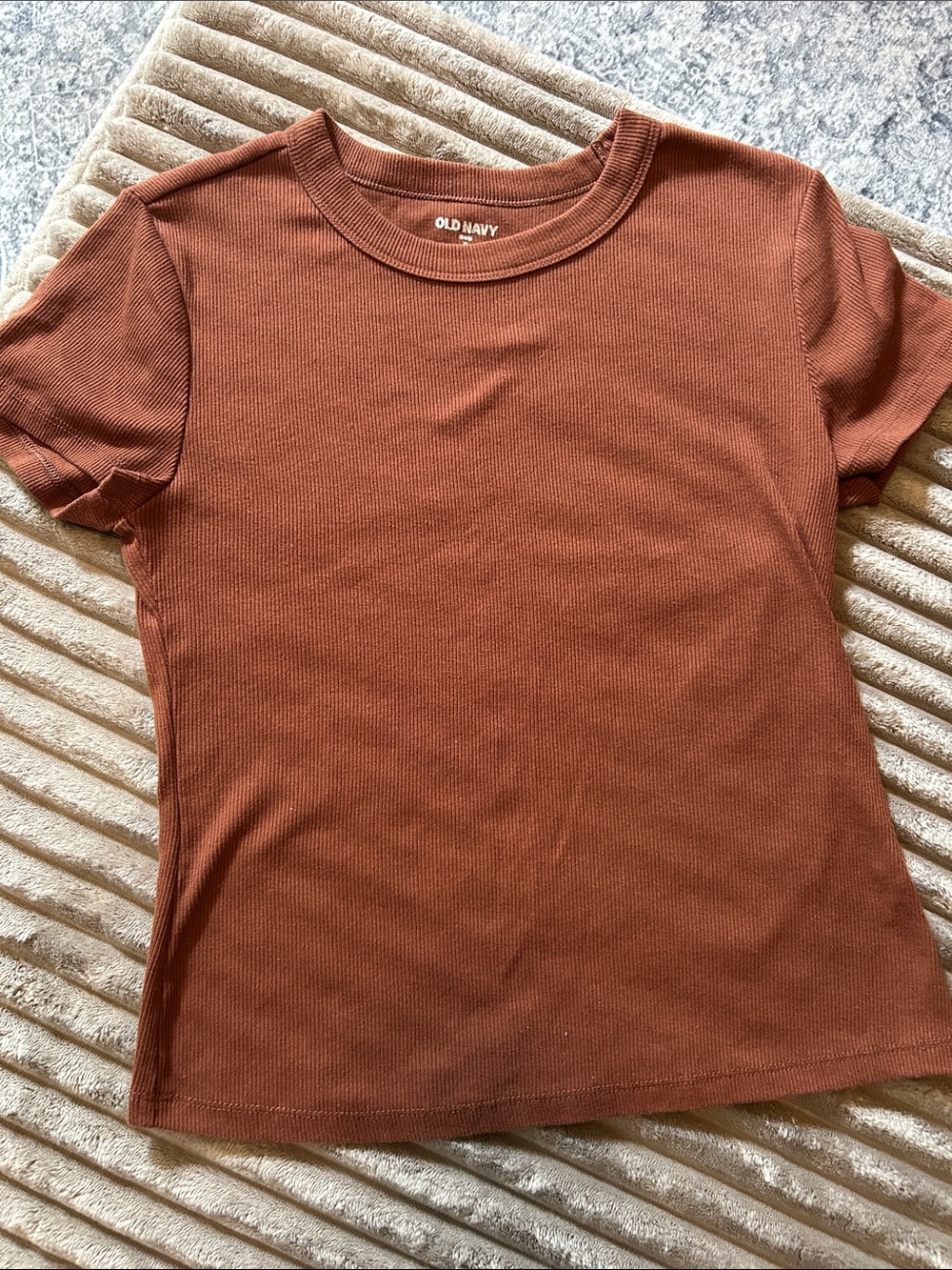 Old Navy Women's Rust-Orange Ribbed Short Sleeve Tee